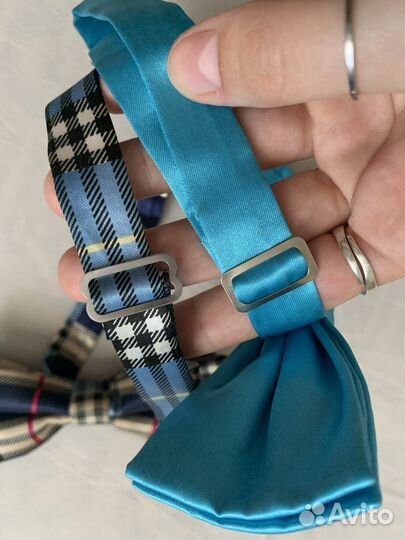 Галстук бабочка в клетку голубая