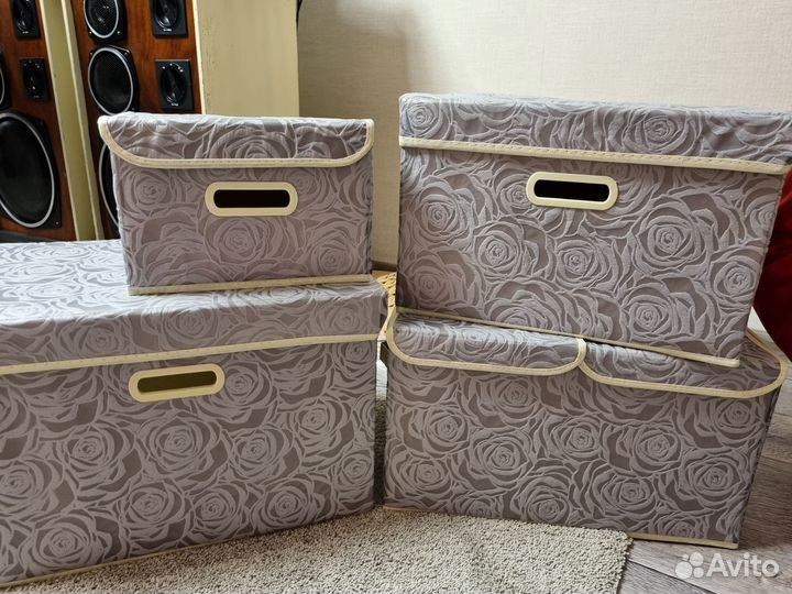 Коробки боксы для хранения с рисунком серые