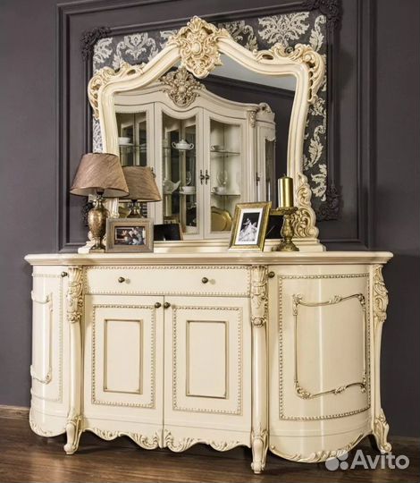 Классический комод с зеркалом Джоконда крем глянец