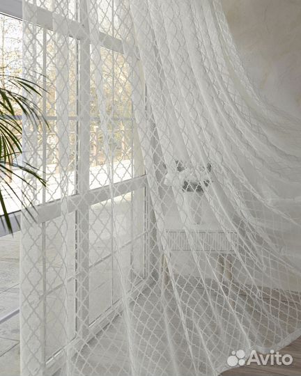 Тюль лира айвори готовый на окна пошив