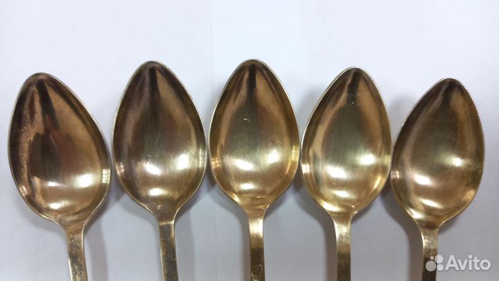Набор серебряных ложек, эмаль. позолота