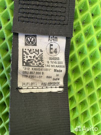 Задний правый ремень безопасности фольксваген поло