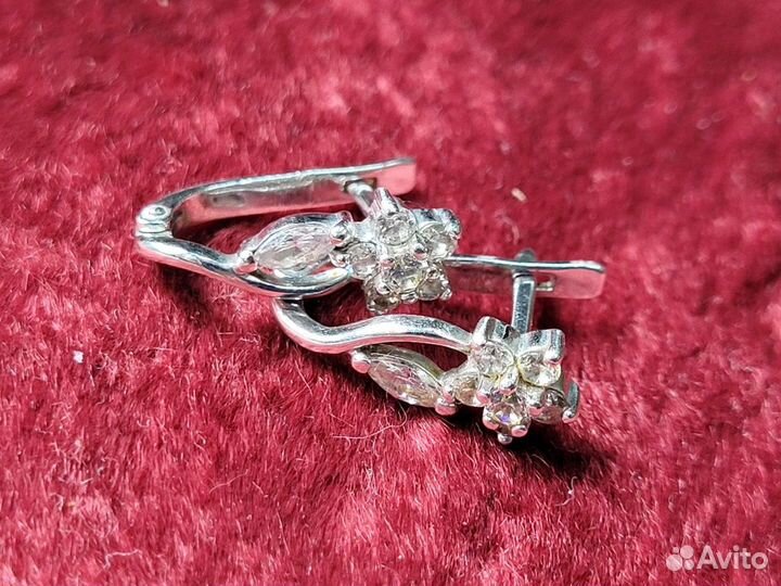 Серьги Цветок серебро 925 кокошник рспм Фианиты