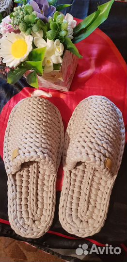 Вязаные домашние тапочки из трикотажной пряжи 38р