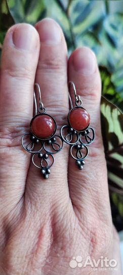 Серьги, винтажные, скань, сердолик СССР