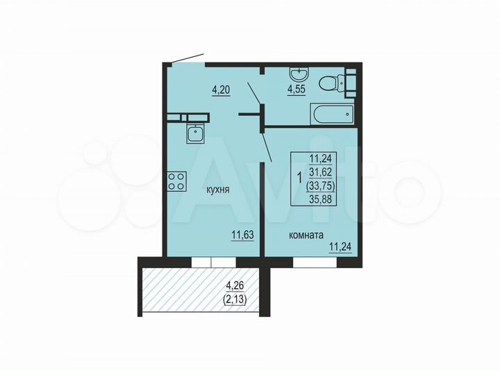 1-к. квартира, 33,8 м², 4/10 эт.