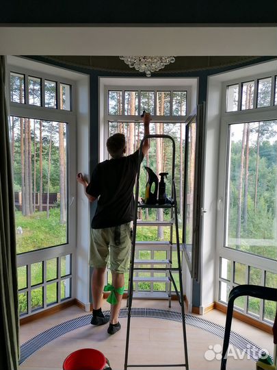 Уборка после ремота,Мытье окон