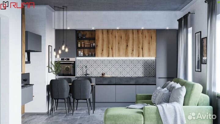 Кухня прямая серая на заказ ценая за все