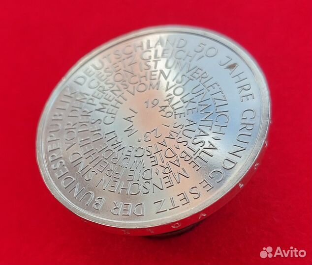 10 марок 1999 фрг Конституция D Серебро 925 пр