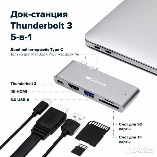 Новый хаб Canyon 5-в-1 Thunderbolt 3 (CNS-TDS05DG)