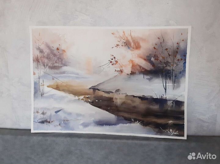 Картина акварелью Морозное утро