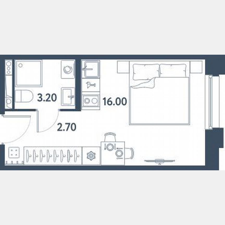 Апартаменты-студия, 21,9 м², 7/16 эт.