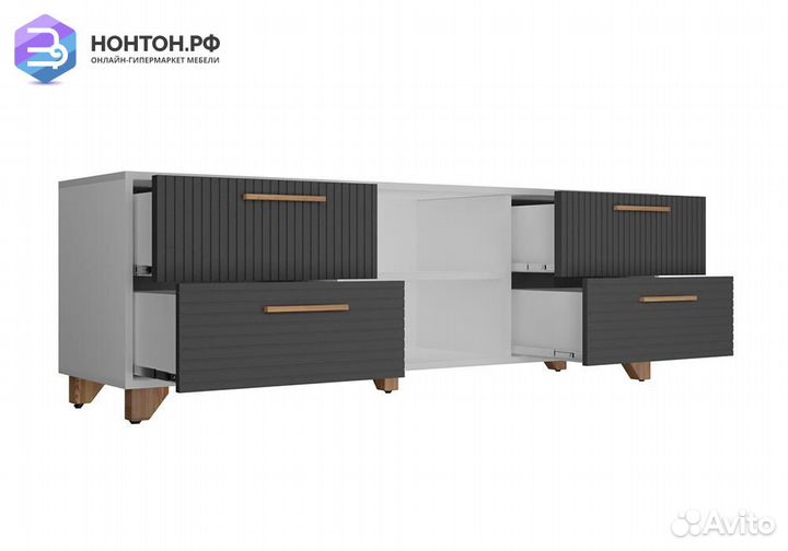 Тв-тумба с нишей Копенгаген белая / серый графит