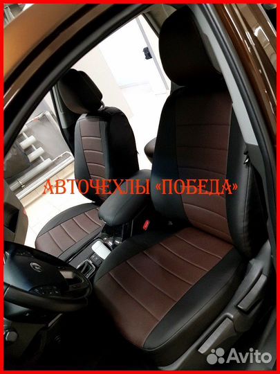 Чехлы Kia Sorento 2 из экокожи чёрно-шоколадные