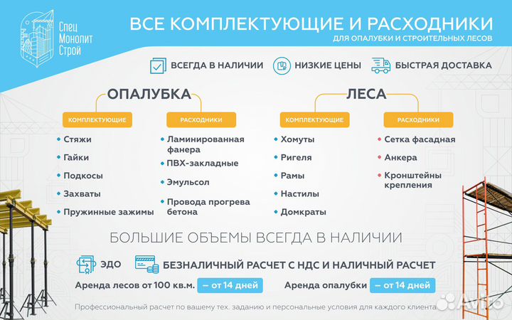 Аренда опалубки крупнощитовая. Продажа