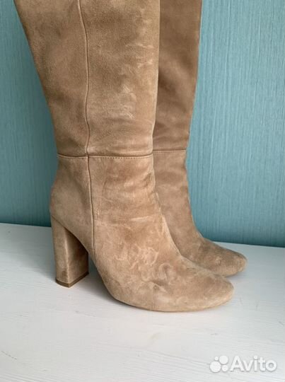 Сапоги бежевые из натуральной замши mango,37