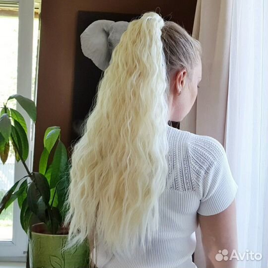 Хвост парик новый густой блонд и каштан