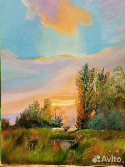 Закат над лесным озером.Пейзаж