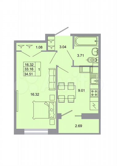 1-к. квартира, 33,5 м², 19/20 эт.