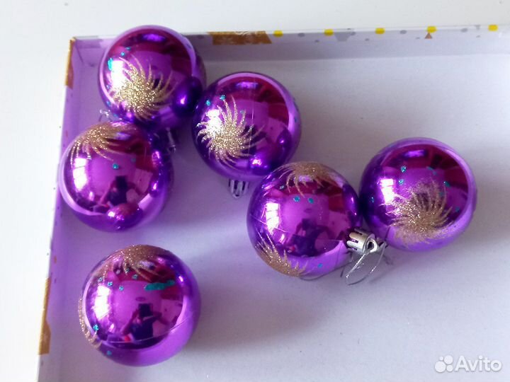 Елочные шары сиреневые 6 штук
