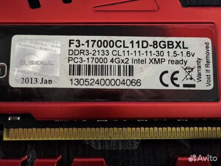 Модуль памяти G.Skill RipjawsX DDR3 2133 2x4Gb