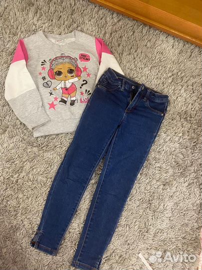 Джинсы Rezerved, стрейч, толстовка Lol