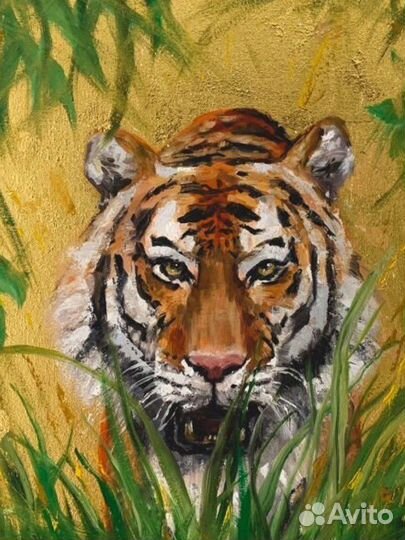 Картина маслом на холсте, тигр 30х40