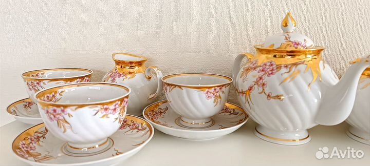 Сервиз чайный Дулево фарфор Голубая роза 16 пр