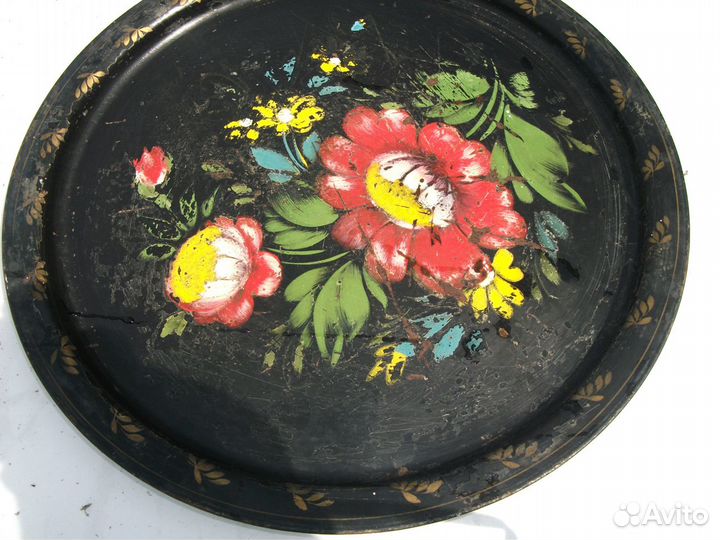 Поднос винтажный металлический с росписью