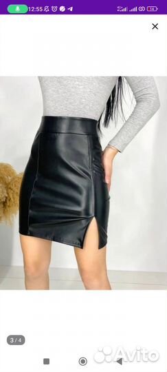 Мини юбка-карандаш кож.зам. с разрезом (новая)
