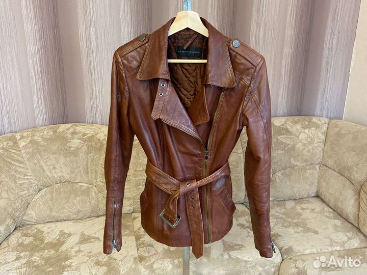 Женская куртка кожаная, косуха коричневая р.46-48