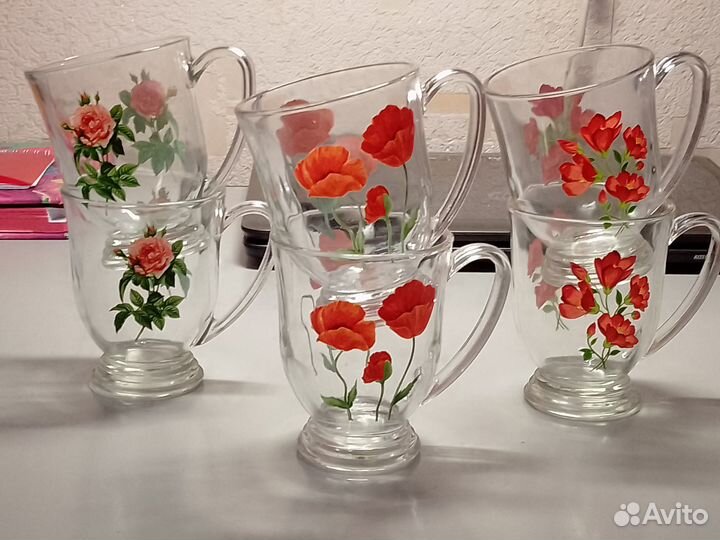 Чашки стеклянные с заварным чайником