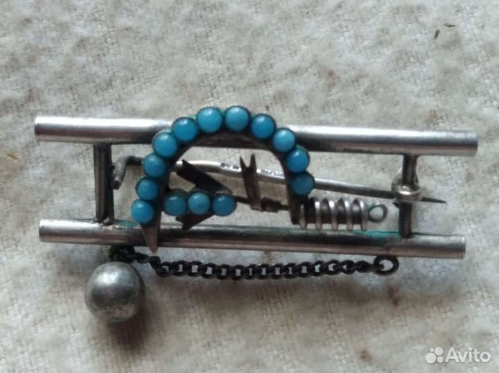 Брошь серебро бирюза 84 проба