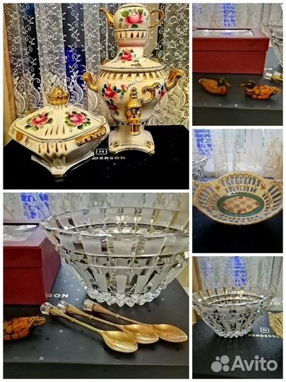 Конфетница, самовар, сахарница, ложечки