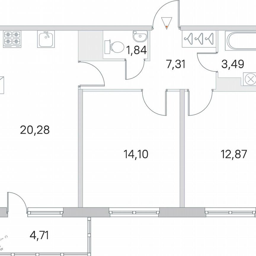 2-к. квартира, 61,3 м², 3/5 эт.