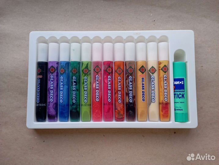 Витражные акриловые краски 12 цветов Корея