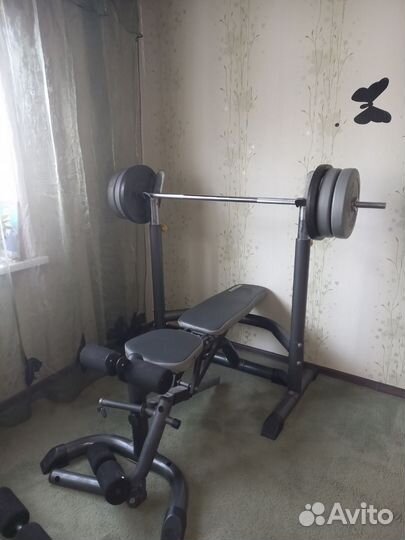 Скамья для жима со стойками и штангой бу