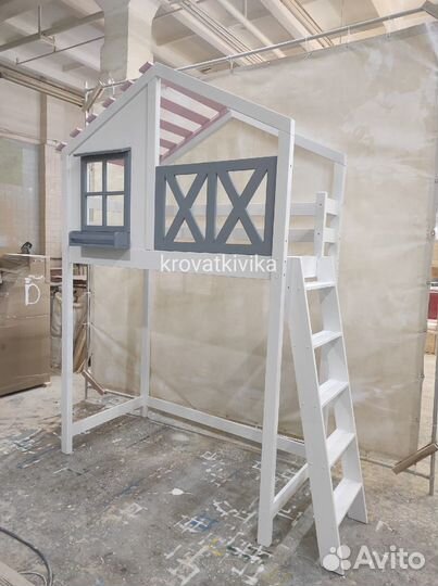 Детская Эко кровать чердак домик