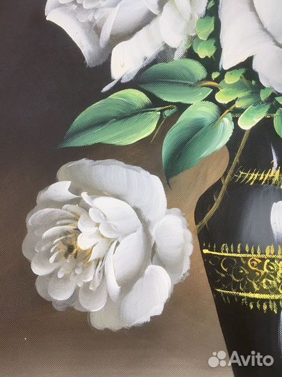 Картина Букет белых роз на холсте маслом