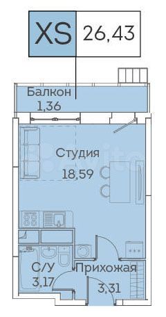 Квартира-студия, 26,4 м², 21/24 эт.
