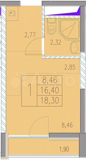 Квартира-студия, 18,3 м², 6/19 эт.
