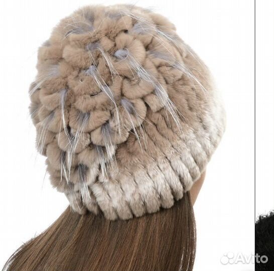 Шапка женская вязаная меховая