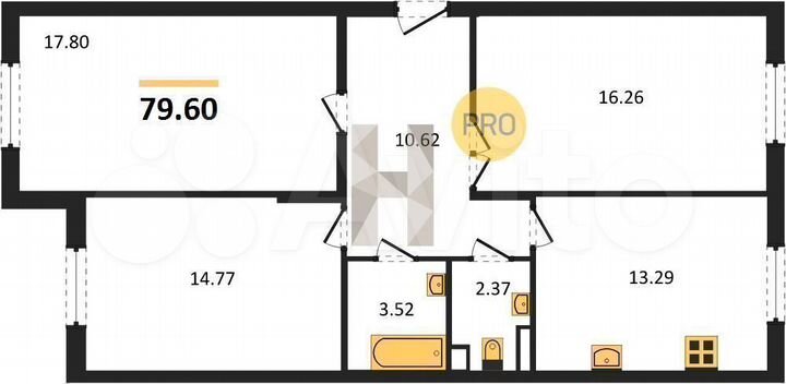 3-к. квартира, 79,6 м², 5/14 эт.