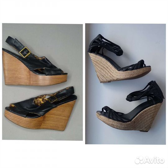 Босоножки черные на танкетке платформе 39 размер