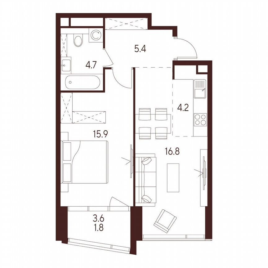 1-к. квартира, 47 м², 17/23 эт.