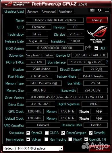Sapphire rx 470 4gb