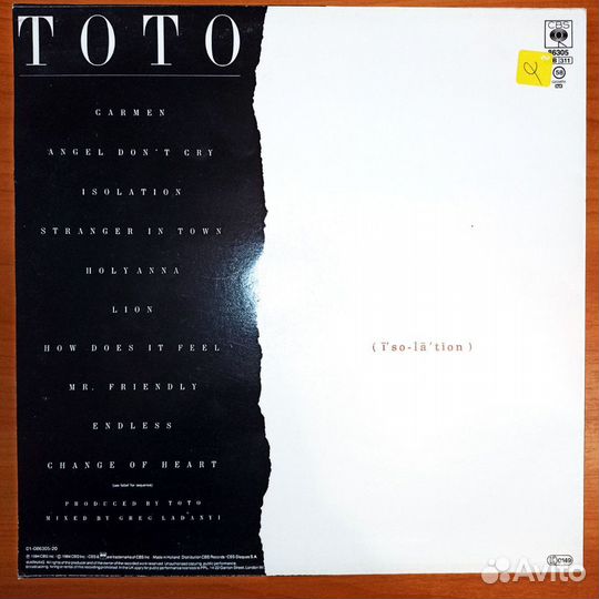 Toto – Isolation винил (1984 Голландия)