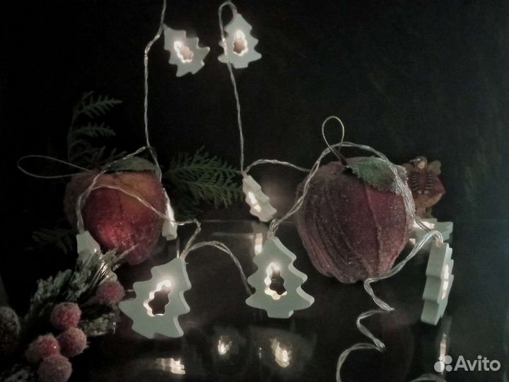 Гирлянда ёлочки деревянная белая