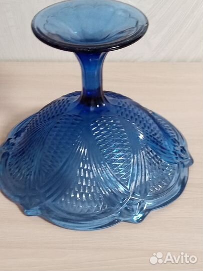 Ваза для фруктов на ножке цветное стекло СССР