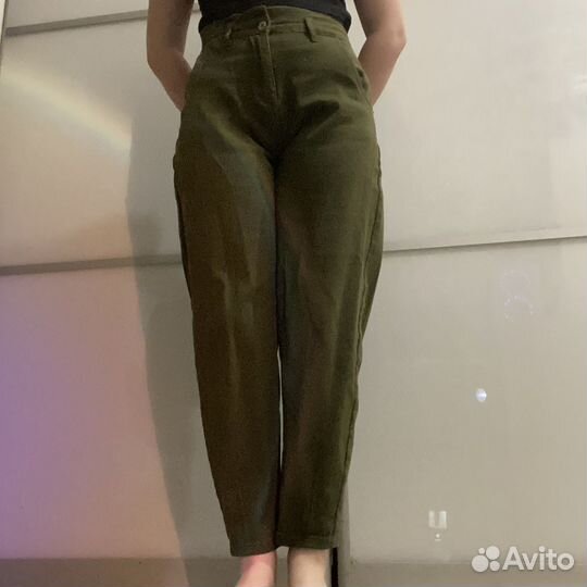 Хаки джинсы широкие